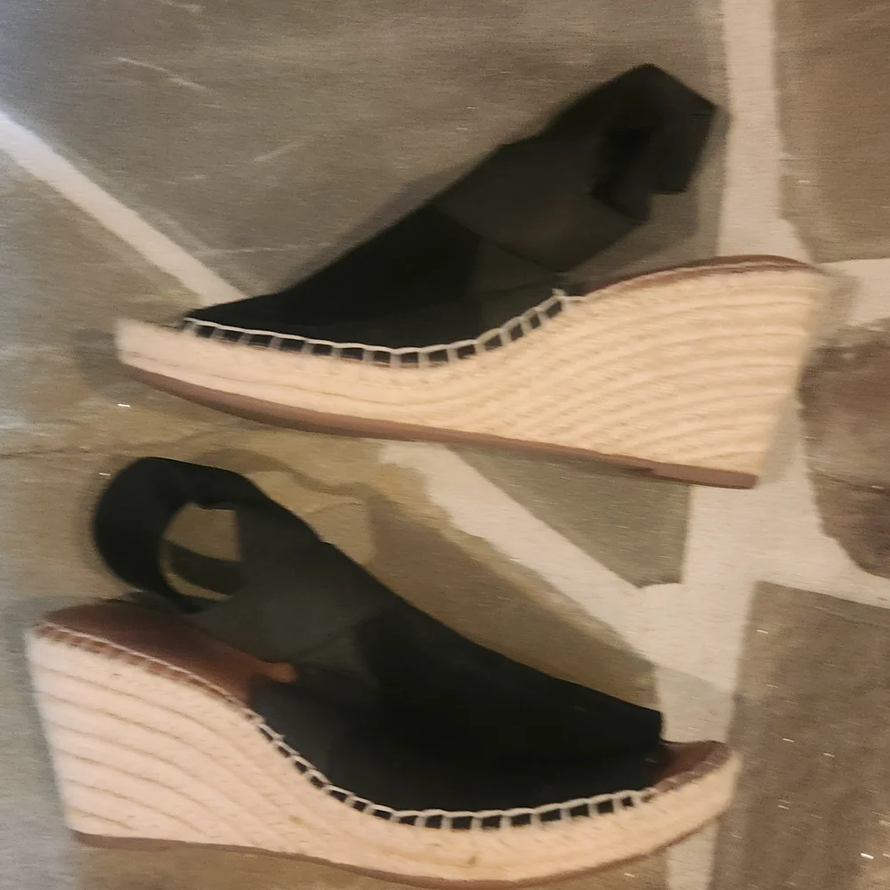 Gentle Souls Black Wedge Espadrilles with Elastic Slingback - Picture 4 of 10